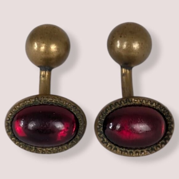 Antique Ball Back Red Glass Cufflinks - Picture 1 of 5